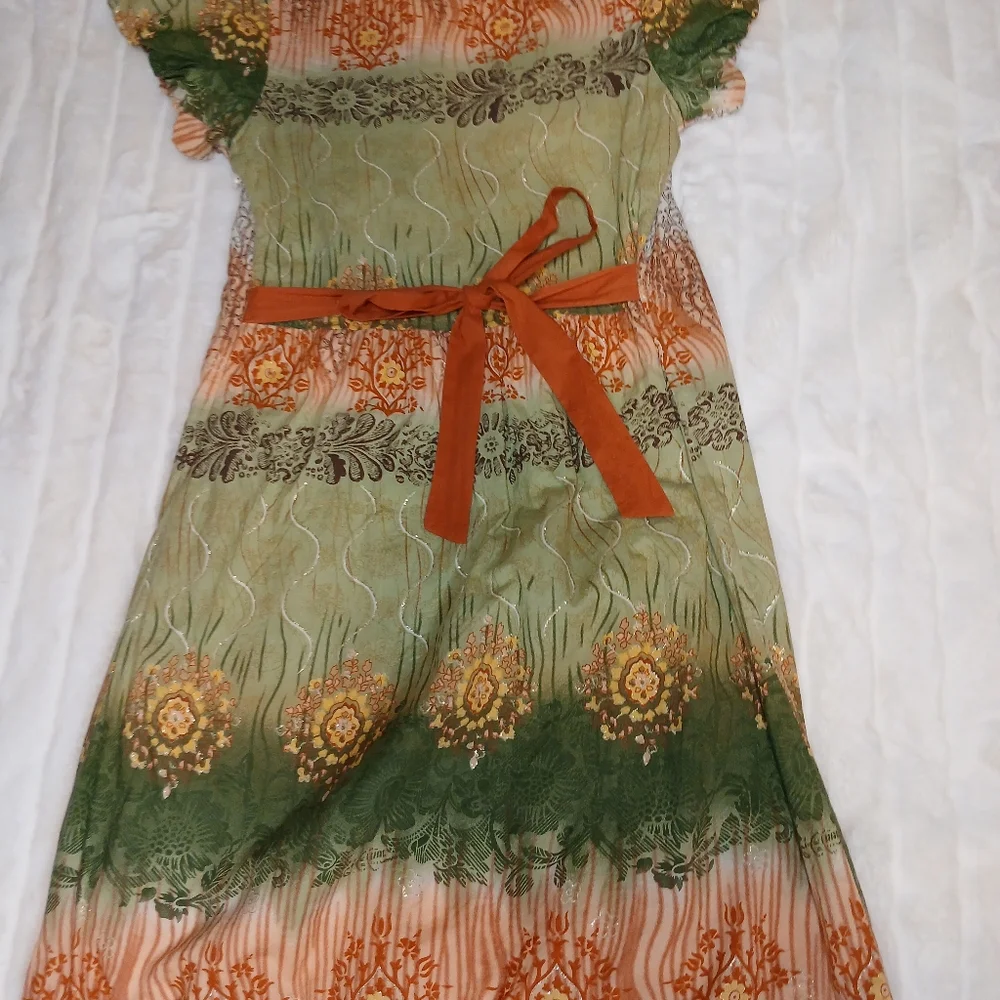 Aryeh Multicolor Boho Print Dress | Square Neck, Puff Sleeve | Size S - Picture 9 of 15